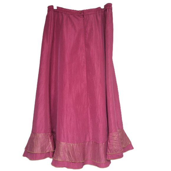 Nubiano New York Fuchsia Ruffled Bohemian Midi Skirt with Gold Trim - Picture 10 of 15